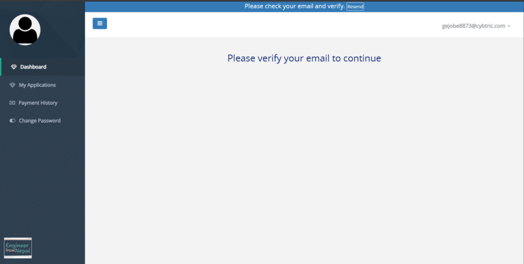 NEC Dashboard Verify Email