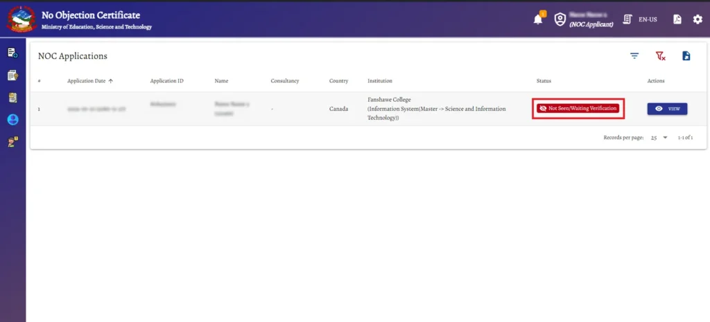 apply noc online - application monitoring dashboard